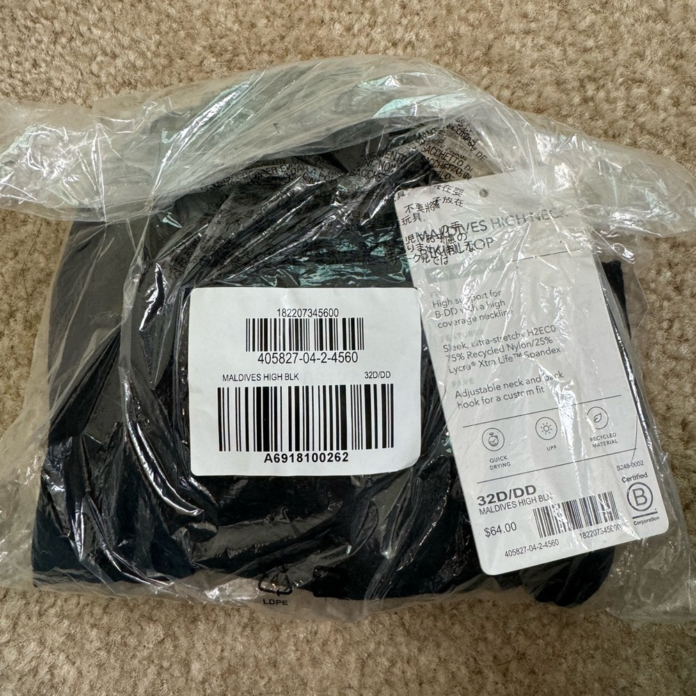 Brand new black Athleta Maldives High Neck Bikini Swim Top, 32D/DD - Picture 2 of 2